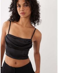New Look - Drape Corset Detail Satin Top - Lyst