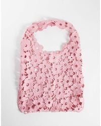 Pieces - Floral Lace Slouchy Bag - Lyst