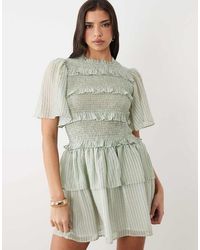 Y.A.S - Shirred Mini Dress Wirh Frill Details - Lyst