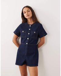 Miss Selfridge - Denim Button Through Playsuit - Lyst