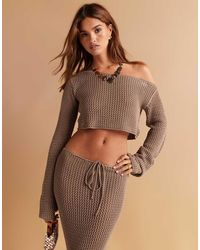 Aria Cove - Crochet Knitted Off Shoulder Cropped Beach Top Co-ord - Lyst
