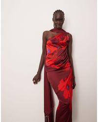 ARRANGE - – drapiertes midikleid mit großem blumenmuster, schalausschnitt und tiefem rückenausschnitt - Lyst