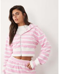Kaiia - Cotton Rich Embroidered Logo Oversized Zip Up Side Stripe Towelling Hoodie Co-ord - Lyst