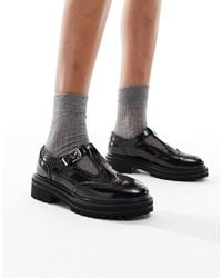 SEQWL Wide Fit - Jeep Mary Jane Shoes With Broguing Detail - Lyst