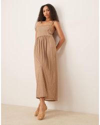 ASOS - Vestito Milkmaid Midi Con Stampa A Quadretti E Scollo Quadrato - Lyst