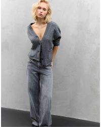 Stradivarius - Gilet en maille avec col à superposition - foncé - Lyst