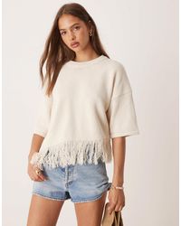 ASOS - Knitted T-shirt With Asymmetric Fringed Hem - Lyst