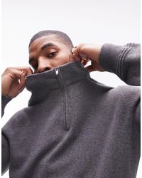 TOPMAN - Essentials - maglione antracite con zip corta - Lyst