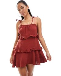New Look - Prendisole Corto A Balze Bordeaux - Lyst