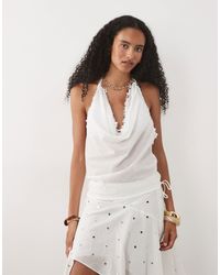 Mango - Marea Embellished Halter Neck Beach Top - Lyst