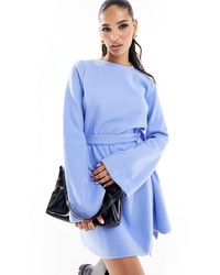 ASOS - Supersoft Flare Sleeve Jumper Swing Mini Dress With Belt - Lyst