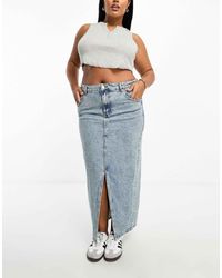 ASOS - Asos Design Curve Denim Midi Skirt With Split Hem - Lyst