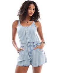 ASOS - – gestreifter jeans-playsuit mit a-linien-schnitt - Lyst