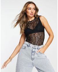 TOPSHOP - Seam Detail Lace Tank Top - Lyst