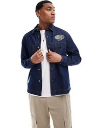 ASOS - Denim Boxy Overshirt With Racing Embroidery - Lyst