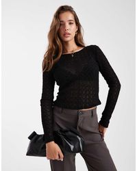 ONLY - Kanten Top Met Lange Mouwen En Lage Ronde Hals - Lyst