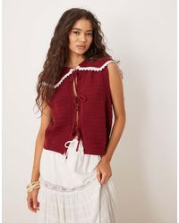 ASOS - Gebreid Effen Gilet Met Gestrikte Voorkant En Kraagje - Lyst
