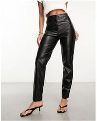 Pieces - Faux Leather High Waisted Straight Leg Trousers - Lyst