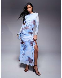 ASOS - Mesh Long Sleeve Frill Detail A Line Maxi Dress - Lyst