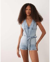Miss Selfridge - Plunge Tie Waist Playsuit - Lyst