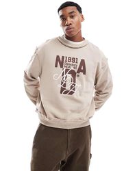ASOS - Felpa Oversize Squadrata Con Bordi Grezzi, Stampa E Ricamo - Lyst