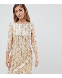 TFNC London Geometric Sequin Bodycon Dress With Open Back In Gold - Metallic