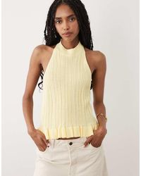 Miss Selfridge - Knitted Halterneck Top With Peplum Hem - Lyst