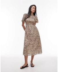 & Other Stories - Vestido Midi Beis Con Estampado De Corazones Negros, Cuerpo Fruncido Y Mangas Abullonadas De - Lyst