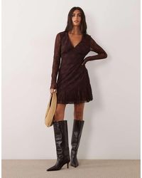 New Look - Lace V Neck Long Sleeve Mini Dress - Lyst