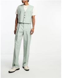 ASOS - High Waist Wide Leg Linen Mix Suit Trouser - Lyst