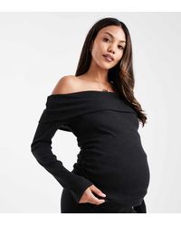 ASOS - Asos Design Maternity Co-ord Long Sleeve Ribbed Bardot Top - Lyst