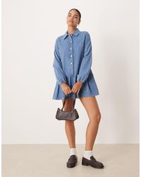 ASOS - Denim Dropped Waist Long Sleeve Mini Dress - Lyst