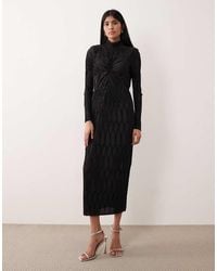 Y.A.S - High Neck Textured Satin Maxi Dress - Lyst