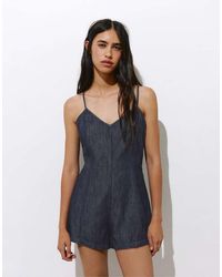 Pull&Bear - Denim Playsuit Met Bandjes - Lyst
