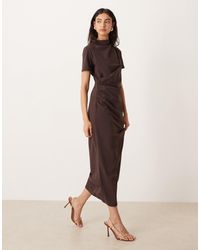 ASOS - Pleated Drape High Neck Midaxi Dress - Lyst