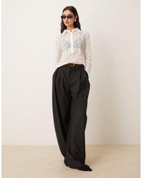 Ghospell - Cotton Blend Open Knit Lace Button Up Scallop Edge Shirt - Lyst