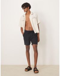 Abercrombie & Fitch - Pantalones Cortos De 6" Negros Con Cordón Ajustable De Tejido Texturizado De Mezcla De Lino De - Lyst