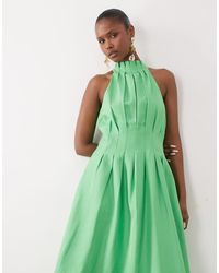 Forever New - Linen Blend Pleat Detail Halter Midi Dress - Lyst
