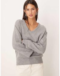 Gina Tricot - Gebreide Trui Met Lange Mouwen En V-Hals - Lyst