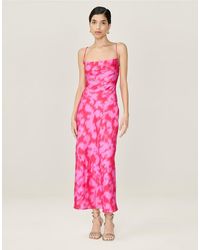 OMNES - Dresses Riviera Satin Floral Midi Dress With Lace-Up Back - Lyst