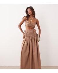 Wanderdoll - Soulie Linen Look Shirred Dropped Waist Tie Detail Maxi Skirt - Lyst
