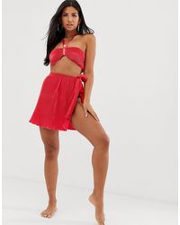 ASOS Mini-strandsarong Van Geplooid Satijn, Combi-set - Rood