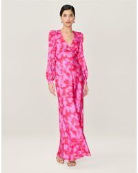 OMNES - Dresses Francoise Long Sleeve Floral Satin Midi Dress With Open Back - Lyst