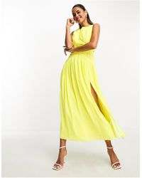 ASOS - Sleeveless Satin Pleated Ruched Maxi Dress - Lyst