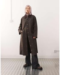 Reclaimed (vintage) - Waxed Longline Mac With Cord Collar - Lyst