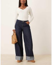 ASOS - Vaqueros De Corte Boyfriend Holgado Extragrande Con Bajos Vueltos Y Acabado Enjuagado De -Azul Marino - Lyst