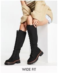 ASOS - Wide Fit Carolina Chunky Lace Up Knee High Boots - Lyst