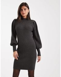 ONLY - Robe pull courte à manches bouffantes et col montant - foncé - Lyst