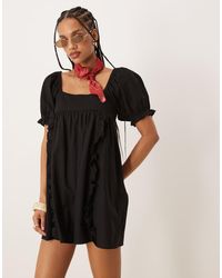 ASOS - Babydoll Playsuit Van Linnenmix Met Pofmouwen En Strik Achter - Lyst