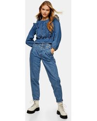 TOPSHOP Jean mom à surpiqûres - moyen - Bleu